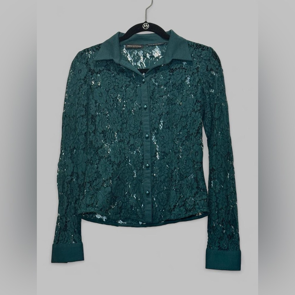 Urban Outfitters Green Lace Button-Down Blouse XS - Picture 5 of 5